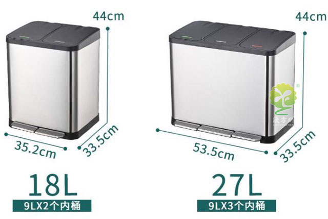 27L脚踏不锈钢室内3分类垃圾桶